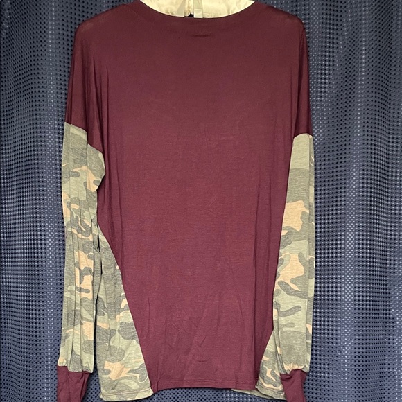 Magic Fit Burgundy and Camouflage Long Sleeve Tee - Picture 6 of 6